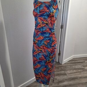 SHEIN Tropical Print Maxi Dress - Blue and Orange